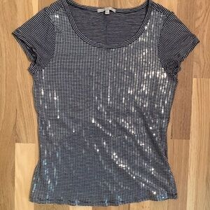 𝅺gap Sequin Short Sleeve Shirt Blue/White Striped Women’s S